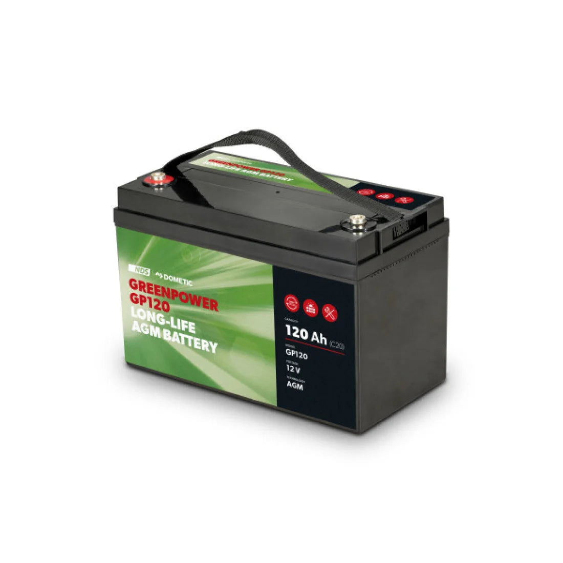 Batteria auto NGB Battery Dometic NDS Greenpower GP120 a lunga durata AGM 12V 120Ah